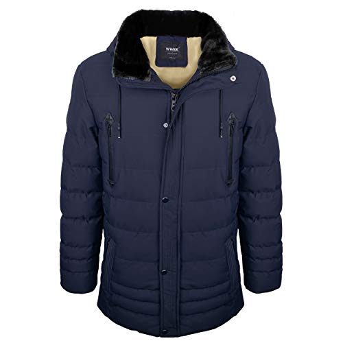 Herren Winterparka gesteppt blau - Outdoorjacke mit Kapuze gefüttert und windfest (S) von WWKK