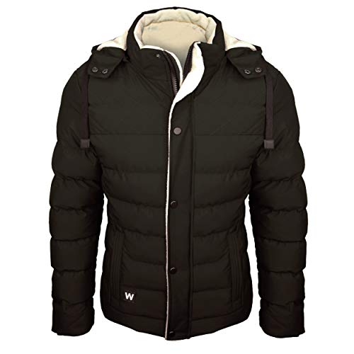 WWKK Herren Winterjacke gesteppt oliv - Outdoorjacke grün mit Kapuze gefüttert und windfest (M) von WWKK
