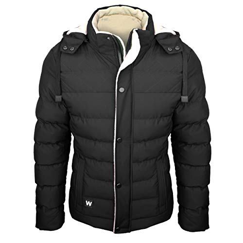 WWKK Herren Winterjacke gesteppt schwarz - Outdoorjacke mit Kapuze gefüttert und windfest (M) von WWKK