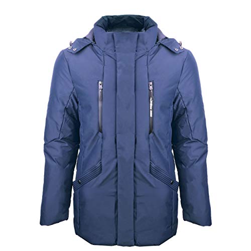 WWKK Herren Winterjacke lang dunkelblau - Outdoorjacke mit Kapuze gefüttert und windfest (XL) von WWKK