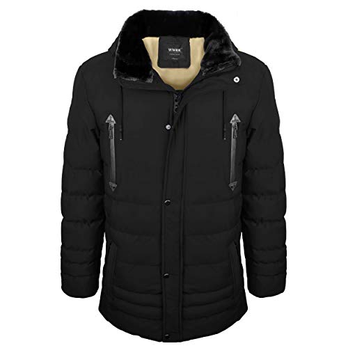 WWKK Herren Winterparka gesteppt schwarz - Outdoorjacke mit Kapuze gefüttert und windfest (XXS) von WWKK