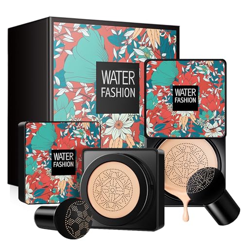 2PCS Air Cushion CC Cream Flawless Colour Changing Foundation Makeup Base BB Cream Warm Skin Tone Nude Face Moisturizing Full Cover Concealer Long-Lasting, (Mushroom Shape) Puff (Natural) von WWQQYY