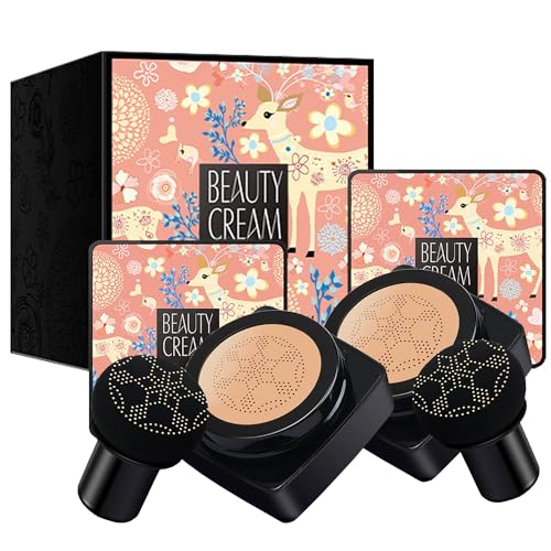 2PCS Mushroom Head Air Cushion Foundation CC Cream Water Feeling Flawless BB Cream Long-Lasting Moisturizing Oil Control, Lightweight & Smoothing Natural Concealer Makeup Gifts for Girl (Natural) von WWQQYY