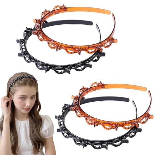 WWZ889 Haarreif mit Clips mit je 8 Clips, 4 Stück, Pony-Frisur, Haarnadel, mehrlagiges gezahntes Zopfwerkzeug, Haar-Accessoires, Geschenk für Frauen und Mädchen (2 x Braun + 2 x Schwarz, Einheitsgröße von WWZ889