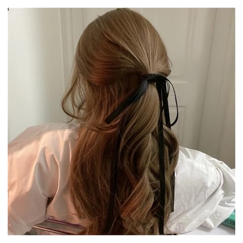WXBCDS Haarschleifen Mädchen 2 Teile/Satz Lange Band Bogen Elastische Haarbänder Mädchen Frauen Süße Bunte Pferdeschwanz Gummi Haarband Krawatten Haar Zubehör(Black-2PCS) von WXBCDS