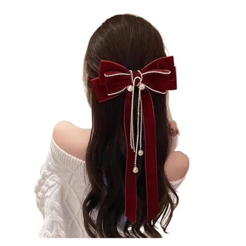 WXBCDS Haarschleifen Mädchen Rote Haarspange, niedliche Haarspangen, Zubehör for Mädchen, Schleife, Band, Krawatten, Kopfbedeckung, Perlenquaste, Haarspangen-Zubehör(Style-A) von WXBCDS