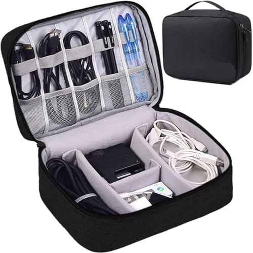 WXBCDS Reise Elektronik Organizer Kabelaufbewahrungstasche, wasserdicht, Organizer for digitales elektronisches Zubehör, tragbare Reise-Kabel-Organizer-Hülle for USB-Ladestecker(1 Layer Black) von WXBCDS