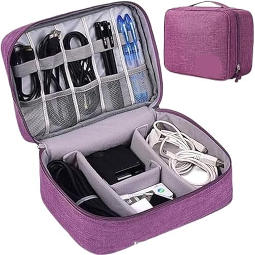 WXBCDS Reise Elektronik Organizer Kabelaufbewahrungstasche, wasserdicht, Organizer for digitales elektronisches Zubehör, tragbare Reise-Kabel-Organizer-Hülle for USB-Ladestecker(1 Layer Purple) von WXBCDS