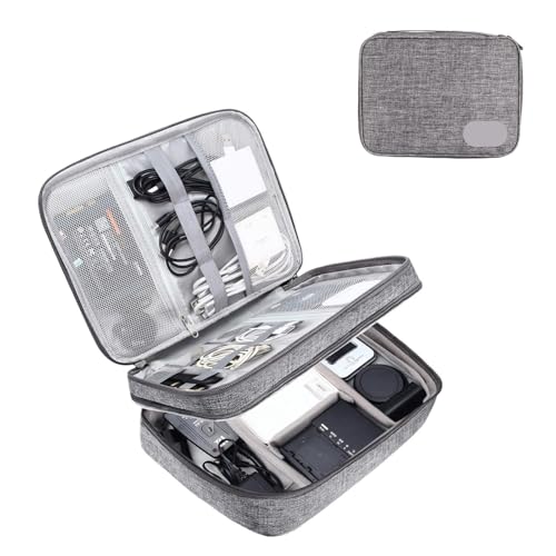 WXBCDS Reise Elektronik Organizer Kabelaufbewahrungstasche, wasserdicht, Organizer for digitales elektronisches Zubehör, tragbare Reise-Kabel-Organizer-Hülle for USB-Ladestecker(2 Layer Grey) von WXBCDS
