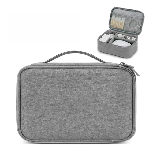 WXBCDS Reise Elektronik Organizer Multifunktionale Digitale Aufbewahrungstasche, Ladegerät, Netzteil, Datenkabel, Ladeschatz, Schutztasche, Organizer-Box(Light Grey,Simplicity Portable) von WXBCDS
