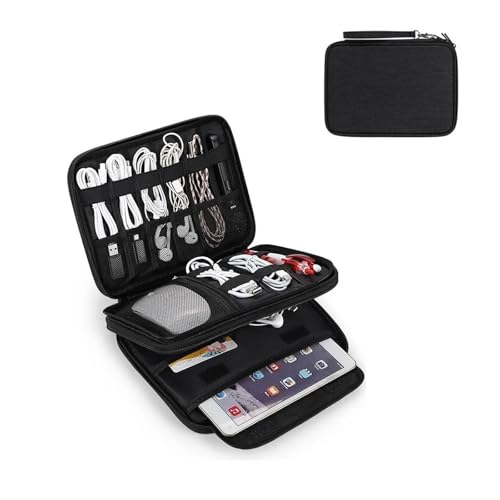 WXBCDS Reise Elektronik Organizer Reise-Elektronikzubehör-Organizer mit großer Kapazität, wasserdicht, doppellagig, tragbare Tablet-Kabel-Powerbank-Aufbewahrungstasche(Small Black) von WXBCDS