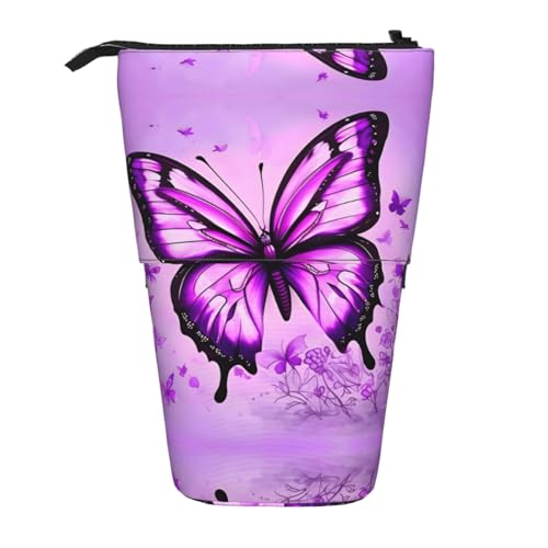 WXCJWD Lila Schmetterling Bleistift Teleskopisch einziehbar Bleistift Tragbare Make-up-Tasche und Schreibwaren Aufbewahrungsbox geeignet für Büroumgebungen von WXCJWD
