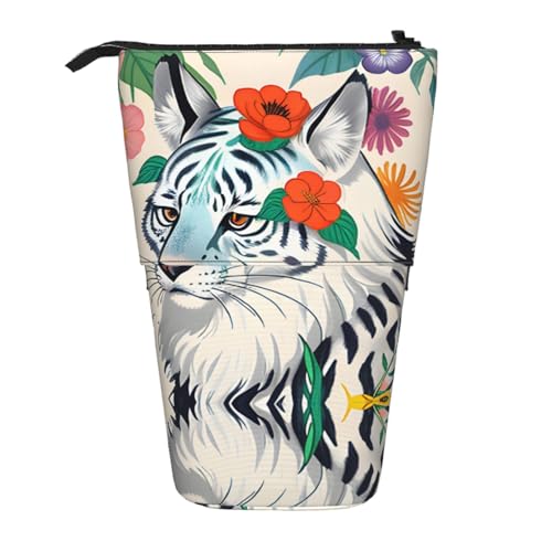 WXCJWD Niedlicher weißer Tiger, Teleskop-Bleistift, einziehbar, tragbare Make-up-Tasche und Schreibwaren-Aufbewahrungsbox, geeignet für Büroumgebungen von WXCJWD