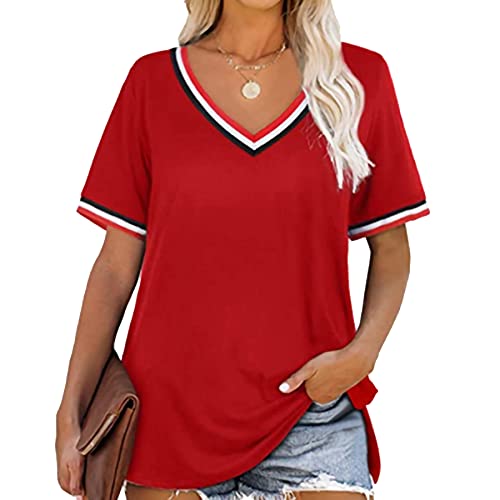 WXDSNH T-Shirt Damen Streifen Farbabstimmung Kurzarm V-Ausschnitt Damen Spleißen Sommer Casual Loose WXDSNH T-Shirt Damen Streifen Farbabstimmung Kurzarm V-Ausschnitt Damen Spleißen Sommer Casual Loose von WXDSNH