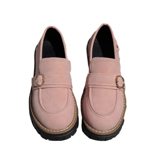 Bequeme Damen-Schlupfschuhe im britischen Stil, rutschfeste Gummisohle, klobiger Absatz, Loafer für Damen, lässiges Gehen, rose, 38 EU von WXDTW