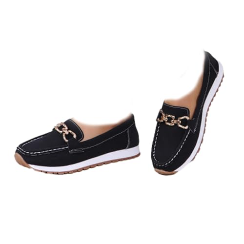 Chic Chain Loafers Stylish Versatile Non-Slip Platform Loafers Women Comfortable Slip On Driving Shoes, Schwarz , 40.5 EU von WXDTW