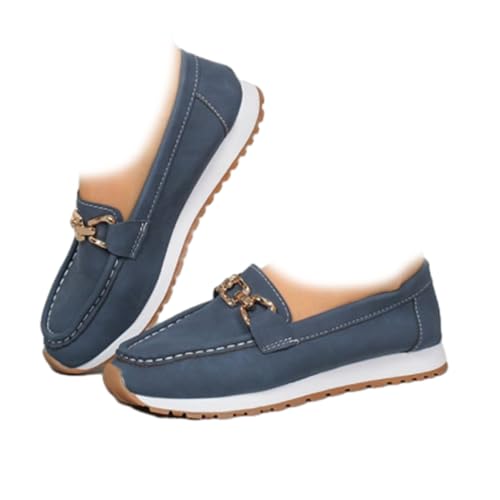 Chic Chain Loafers Stylish Versatile Non-Slip Platform Loafers Women Comfortable Slip On Driving Shoes, blau, 40.5 EU von WXDTW