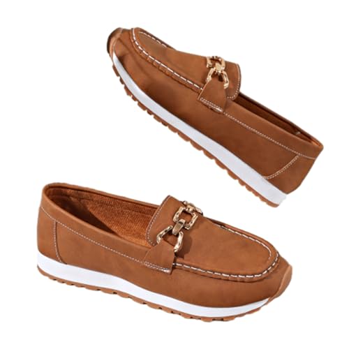Chic Chain Loafers Stylish Versatile Non-Slip Platform Loafers Women Comfortable Slip On Driving Shoes, braun, 41 EU von WXDTW
