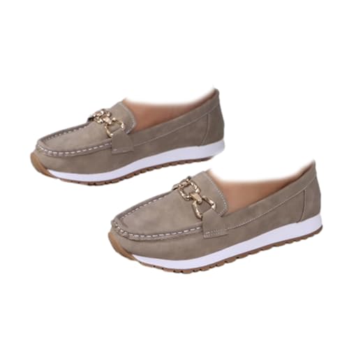 Chic Chain Loafers Stylish Versatile Non-Slip Platform Loafers Women Comfortable Slip On Driving Shoes, grau, 42 EU von WXDTW