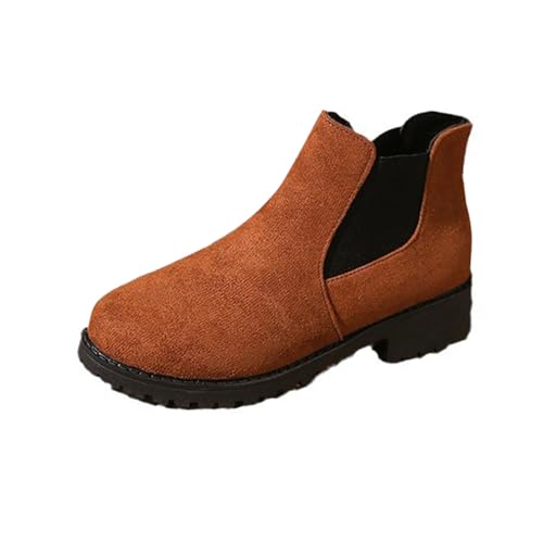 Damen Chunky Heel Stiefeletten Nicht-Silp Sohle Wildleder Chelsea Boots Bequeme Booties für Frauen Niedriger Absatz, braun, 37 EU von WXDTW