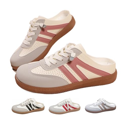 Damen Slip-On Mule Sneakers Rückenfrei Atmungsaktiv Slide Schuhe für Frauen Bequeme Offene Rückseite Tennisschuhe mit Kontrastdesign, rose, 44 EU von WXDTW