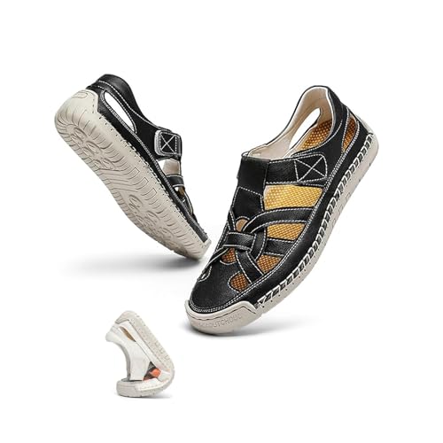 Damen Sommer Geschlossene Zehe Leder Flache Orthopädische Sandalen Hohl Fisherman Sandalen Outdoor Casual Strand Schuhe, Schwarz , 43 EU Damen Sommer Geschlossene Zehe Leder Flache Orthopädische Sandalen Hohl Fisherman Sandalen Outdoor Casual Strand Schuhe, Schwarz , 43 EU von WXDTW