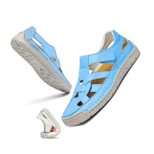 Damen Sommer Geschlossene Zehe Leder Flache Orthopädische Sandalen Hollow Fisherman Sandalen Outdoor Casual Strand Schuhe, blau, 43 EU Damen Sommer Geschlossene Zehe Leder Flache Orthopädische Sandalen Hollow Fisherman Sandalen Outdoor Casual Strand Schuhe, blau, 43 EU von WXDTW