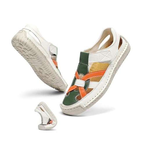Damen Sommer Geschlossene Zehe Leder Flache Orthopädische Sandalen Hollow Fisherman Sandalen Outdoor Casual Strand Schuhe, mehrfarbig, 43 EU von WXDTW