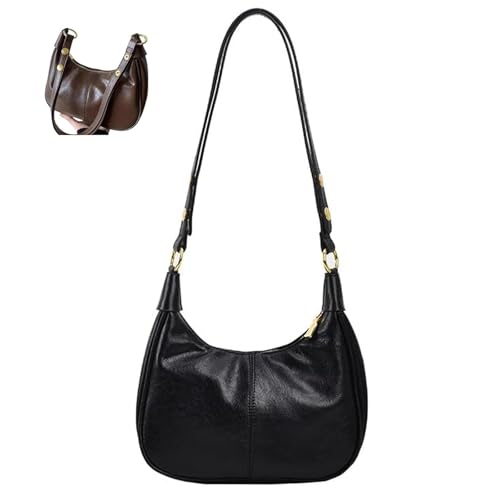 Halbmond-Schultertaschen für Damen, niedliches Leder, kleine Hobo-Umhängetasche, schlicht, einfarbig, Umhängetasche mit Reißverschluss, Schwarz , shoulder bags Halbmond-Schultertaschen für Damen, niedliches Leder, kleine Hobo-Umhängetasche, schlicht, einfarbig, Umhängetasche mit Reißverschluss, Schwarz , shoulder bags von WXDTW