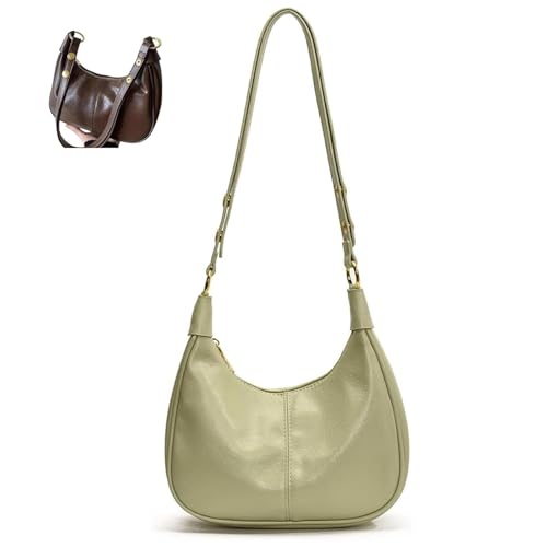 Halbmond-Schultertaschen für Damen, niedliches Leder, kleine Hobo-Umhängetasche, schlicht, einfarbig, Umhängetasche mit Reißverschluss, grün, shoulder bags Halbmond-Schultertaschen für Damen, niedliches Leder, kleine Hobo-Umhängetasche, schlicht, einfarbig, Umhängetasche mit Reißverschluss, grün, shoulder bags von WXDTW