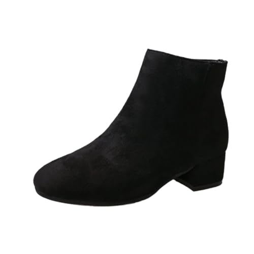 Lässige schicke Damen-Stiefeletten, rutschfeste Sohle, klobiger Absatz, Schlupfstiefel, Wildleder, Booties für Frauen, Komfort, trendig, Schwarz , 36.5 EU von WXDTW