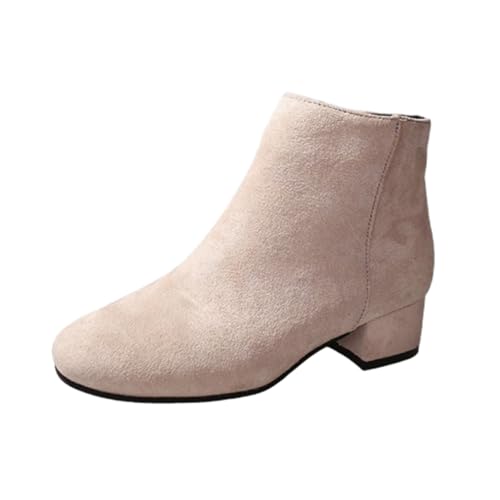 Lässige schicke Damen-Stiefeletten, rutschfeste Sohle, klobiger Absatz, Schlupfstiefel, Wildleder, Booties für Frauen, Komfort, trendig, beige, 39.5 EU von WXDTW