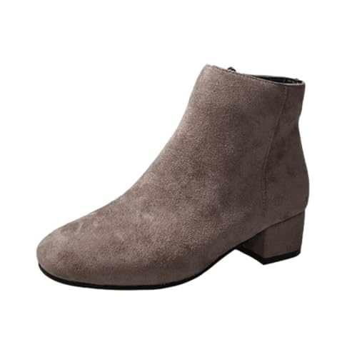 Lässige schicke Damen-Stiefeletten, rutschfeste Sohle, klobiger Absatz, Schlupfstiefel, Wildleder, Booties für Frauen, Komfort, trendig, hellbraun, 35.5 EU von WXDTW