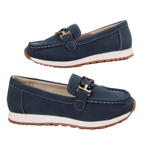 Lässiges Wildleder-ähnliches Obermaterial, dicke Sohle, Gummi-Außensohle, rutschhemmend, lässig, für Damen, flache Schuhe, bequeme Business-Leder-Slipper für Damen, dunkelblau, 36 EU von WXDTW
