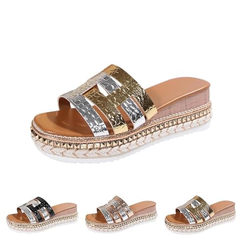 Orthopädische Damen-Sandalen, modische Kreuzband-Sandalen, dicke Sohle, leicht, bequem, lässig, Hausschuhe, gold, 43 EU von WXDTW