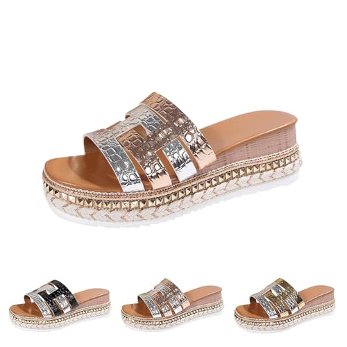 Orthopädische Damen-Sandalen, modische Kreuzband-Sandalen, dicke Sohle, leicht, bequem, lässig, Hausschuhe, rose gold, 43 EU von WXDTW