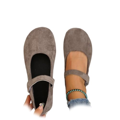 Orthopädische Wildleder-Ballerinas Mary Jane für Damen, bequeme runde Zehenpartie, flache Schuhe, Slip-On-Freizeitschuhe, braun, 43 EU von WXDTW