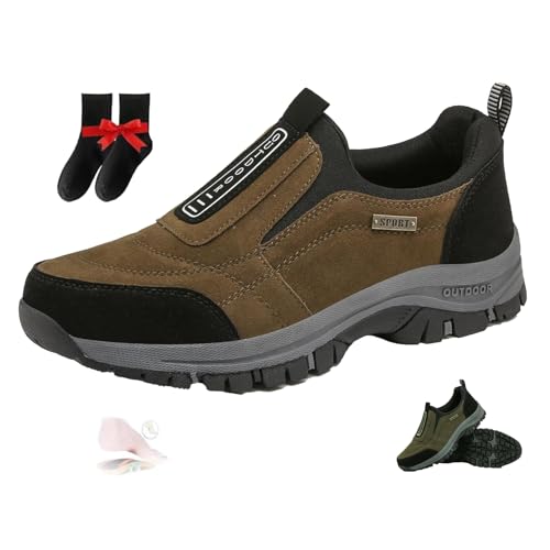 Relieffoot Wanderschuhe Herren Bequeme Orthopädische Wasserdichte Wanderschuhe Slip on Sneakers Outdoor Casual Wanderschuhe, braun, 46 EU von WXDTW