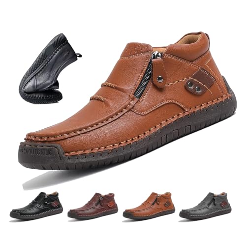 WXDTW Handgefertigte Premium-Leder-Schlupfstiefel für Herren, orthopädische Fußgewölbeunterstützung, seitlicher Reißverschluss, braun, 0 UK WXDTW Handgefertigte Premium-Leder-Schlupfstiefel für Herren, orthopädische Fußgewölbeunterstützung, seitlicher Reißverschluss, braun, 0 UK von WXDTW