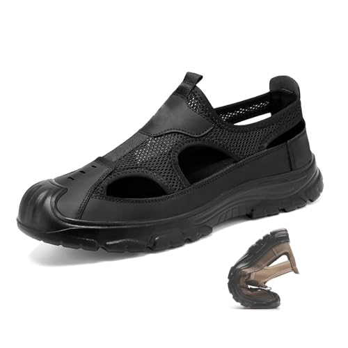 WXDTW Herrensandalen, hohle Herrensandalen, zum Hineinschlüpfen, Netzstoff, leicht, weiche Sohle, zum Autofahren, Strand, Schwarz , 46 EU von WXDTW