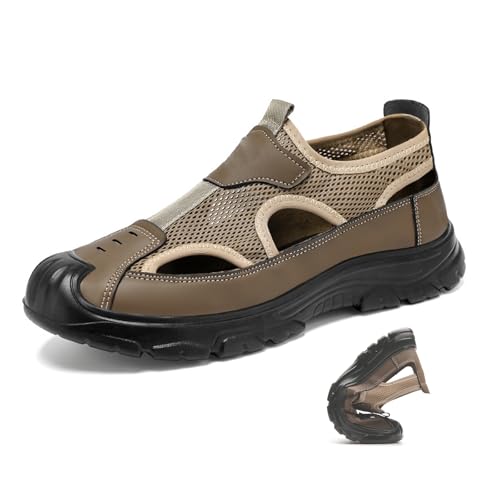 WXDTW Herrensandalen, hohle Herrensandalen, zum Hineinschlüpfen, Netzstoff, leicht, weiche Sohle, zum Autofahren, Strand, braun, 46 EU WXDTW Herrensandalen, hohle Herrensandalen, zum Hineinschlüpfen, Netzstoff, leicht, weiche Sohle, zum Autofahren, Strand, braun, 46 EU von WXDTW