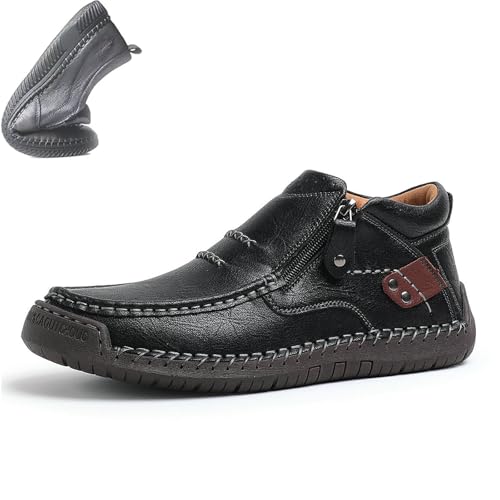 WXDTW The First Young Shoes Herren Handgefertigte Leder Slip-On Fahrstiefel Herren Outdoor Wanderstiefel Arbeitsstiefel, Schwarz , 0 UK Wide von WXDTW