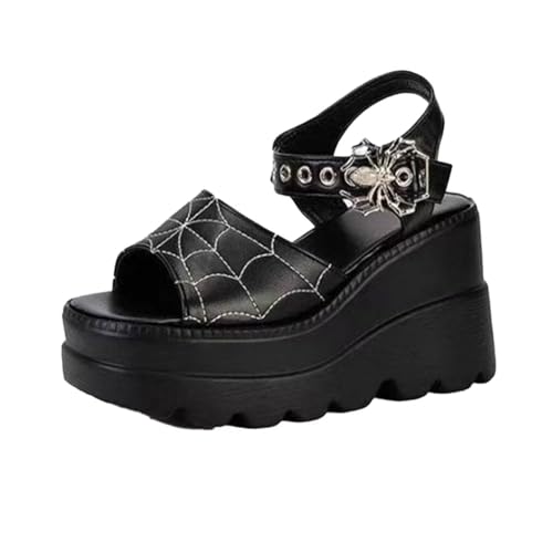 WXFFZ Damen-Sandalen mit Plateau Fischmaul Lackleder Schwarzer Keilabsatz Verstellbare Metallschnalle Gothic-Schuhe mit Dickem Absatz füR Zuhause und Die StraßE LäSsig füR Den Sommer Unverzichtbar WXFFZ Damen-Sandalen mit Plateau Fischmaul Lackleder Schwarzer Keilabsatz Verstellbare Metallschnalle Gothic-Schuhe mit Dickem Absatz füR Zuhause und Die StraßE LäSsig füR Den Sommer Unverzichtbar von WXFFZ