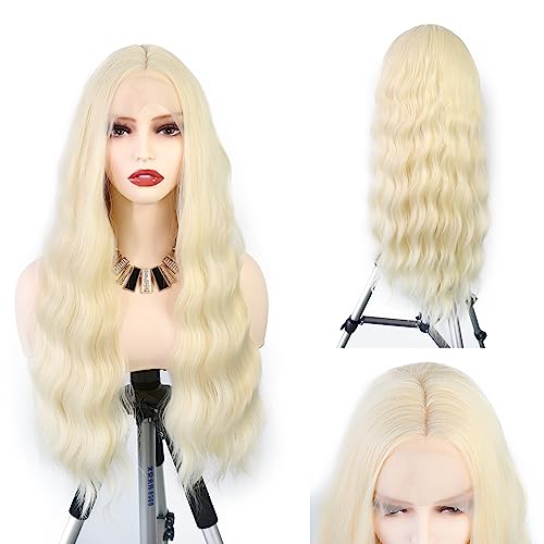 WXHWCX Blond #613 Kunsthaar-Perücke mit Frontnetz, Mittelwelle, locker, hitzebeständig, natürlich, Faser, ohne Klebstoff, für Frauen, Cosplay P WXHWCX Blond #613 Kunsthaar-Perücke mit Frontnetz, Mittelwelle, locker, hitzebeständig, natürlich, Faser, ohne Klebstoff, für Frauen, Cosplay P von WXHWCX