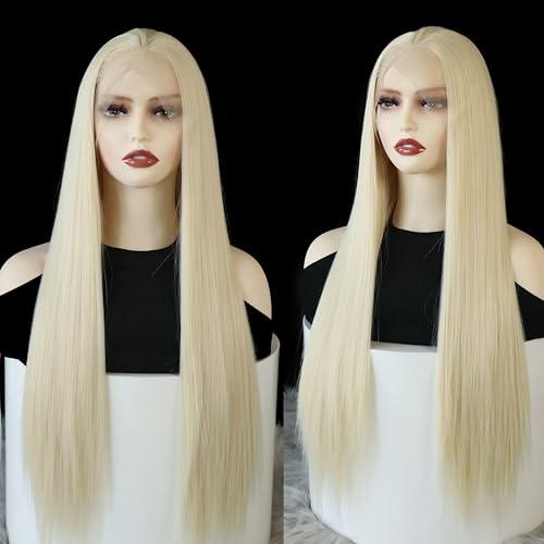 WXHWCX Blonde #613 Kunsthaar-Perücke mit Spitzenfront, hitzebeständig, ohne Klebstoff, für Frauen, natürlicher Haaransatz, Make-up WXHWCX Blonde #613 Kunsthaar-Perücke mit Spitzenfront, hitzebeständig, ohne Klebstoff, für Frauen, natürlicher Haaransatz, Make-up von WXHWCX