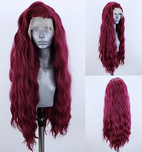 WXHWCX Rotwein-Kunsthaar-Perücke mit Spitze, freie Welle, lockere Welle, natürlich, hitzebeständig, Kunsthaar, ohne Klebstoff, für Frauen, Cosplay WXHWCX Rotwein-Kunsthaar-Perücke mit Spitze, freie Welle, lockere Welle, natürlich, hitzebeständig, Kunsthaar, ohne Klebstoff, für Frauen, Cosplay von WXHWCX