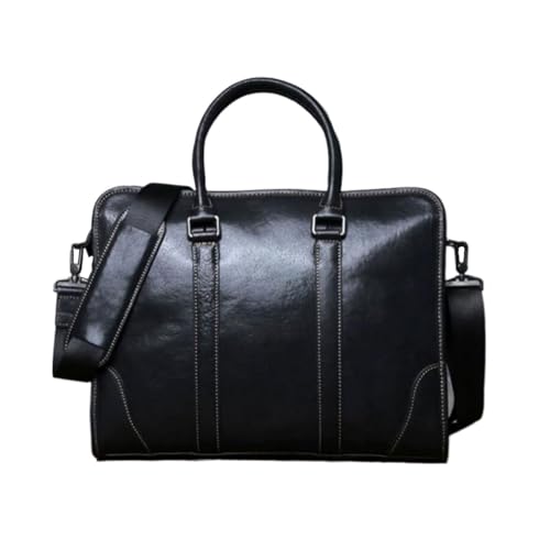 WXMMZCDB Business-Aktentaschen Handtaschen Herren Tragetaschen Laptoptaschen Leder Messenger Schultertaschen 14,5 Zoll(Black) von WXMMZCDB