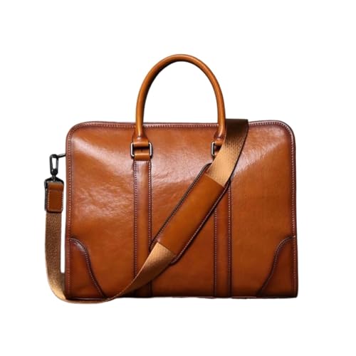 WXMMZCDB Business-Aktentaschen Handtaschen Herren Tragetaschen Laptoptaschen Leder Messenger Schultertaschen 14,5 Zoll(Brown) von WXMMZCDB