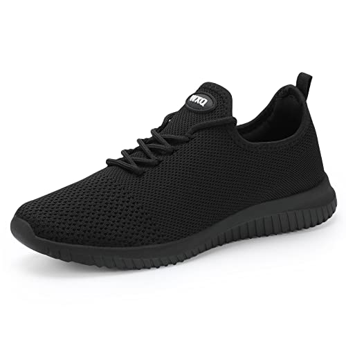 WXQ Herren Laufschuhe Bequeme Leichte Atmungsaktive Wanderschuhe Mesh Workout Casual Sportschuhe, Komplett schwarz, 9.5 von WXQ