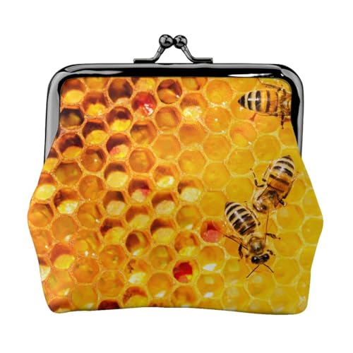 Bee On Honeycomb Print Coin Purse for Men Women Leather Kiss Lock Small Pouch Coin Wallet von WXWJSHMGC
